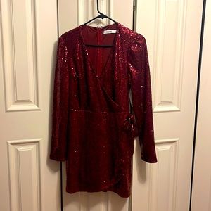 Red sparkly wrap dress